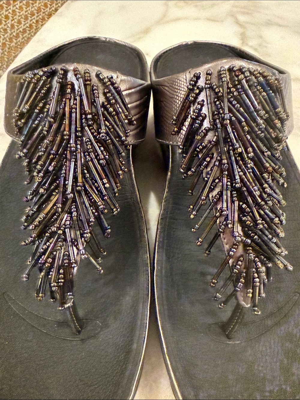 Beaded Pewter Women's Fit Flop Thong Sandals - Picture 5 of 7